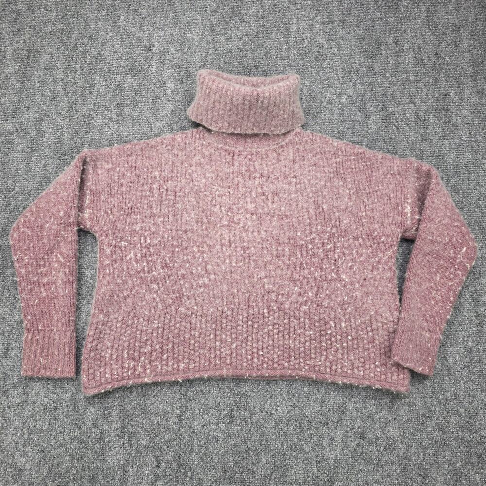 Madewell Sweater Womens XS Pink Turtleneck Fuzzy Merino Wool Blend Knit Pullover